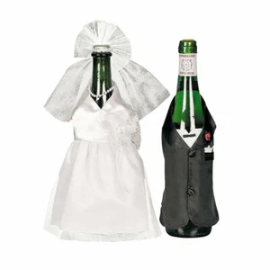 Wedding Dress Wine Bottle Covers, Bride and Groom Outfits, Dress Up Jacket Bags  - Picture 1 of 1