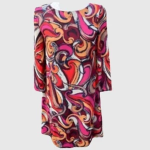 Anthropologie Mauve Flavia Swirl Print Etuikleid‎ Gr. L Abstrakt Rot Orange - Bild 1 von 9