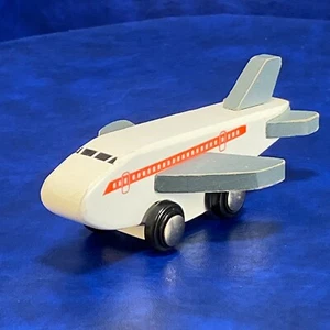 Painted Wood Passenger Airline Airplane Jet Toddler Toy 4 Wheel Vehicle - Picture 1 of 10