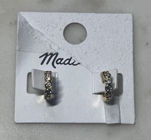 Madewell Tennis Collection Bezel Set Crystal Huggie Hoop Earrings Pale Gold Tone - Picture 1 of 5