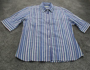 Thomas Cook Shirt/Blouse 14 3/4 Sleeve Button Up Collared Striped Cotton Western - Picture 1 of 15