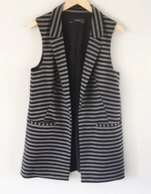 The Limited Mujer Talla XS Azul Marino Gris Rayas Plumero Chaleco Chaqueta Cárdigan Foto 1 de 4