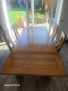 Oak Furniture Land Solid Oak Extendable Dining Table with 4 Chairs - Picture 1 of 7