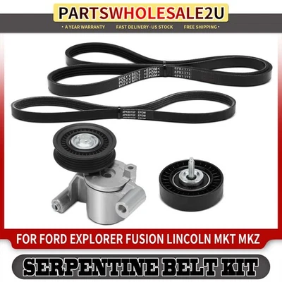 4x Serpentine Belt Drive Component Kit for Ford Explorer 2013 2014-2018 Fusion - Image 1 of 4