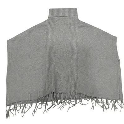 World Markets Green Cable Knit Fringe Trim Turtleneck Poncho One Size OS - Image 1 of 4