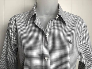 Lauren Ralph Lauren Women's S Button Front Shirt Black/White Check 100% Cotton - Picture 1 of 9