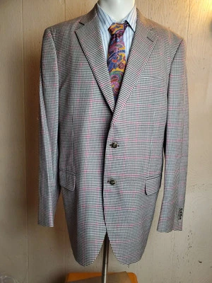 Peter Millar Men Sport Coat 42 T Plaid Houndstooth Plaid Wool Silk Linen Blazer - Image 1 of 4