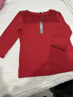Blusa Joseph A. Mujer Talla L Rojo Encaje Borde En la Parte Superior Cuentas Brillantes Nuevas Vacaciones Foto 1 de 4