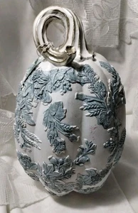 At Home CHINOISERIE TOILE PUMPKIN raised floral GLAM Fall Thanksgiving resin NEW - Picture 1 of 6