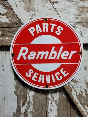 老式 RAMBLER PORCELAIN 标志二手汽车卡车经销商销售服务部 — 第 1/4 张图片