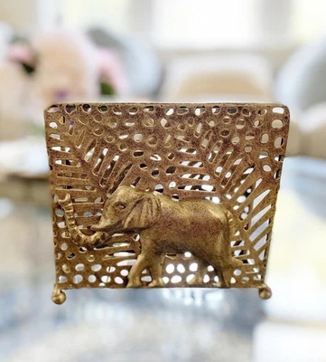 Bronze Elephant Tabletop Napkin Holder | Metal Freestanding Vertical Tissue P... - Image 1 of 3