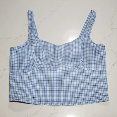 Camiseta sin mangas Hollister para mujer azul a cuadros grande elástica avanzada correas ajustables  Foto 1 de 4