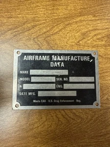 AIRFRAME MANUFACTURERS AIRCRAFT AVIATION DATA TAG - Picture 1 of 9