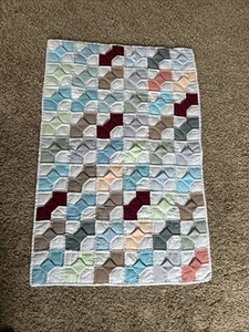 HANDMADE QUILT Bow Tie Baby, Boys Crib Handmade 48x32 brown blue - Picture 1 of 7