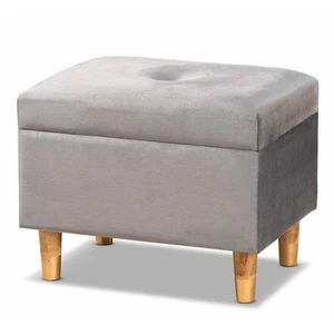 Baxton Studio Elias Grey Velvet and Brown Finished Wood Storage Ottoman - Picture 1 of 11