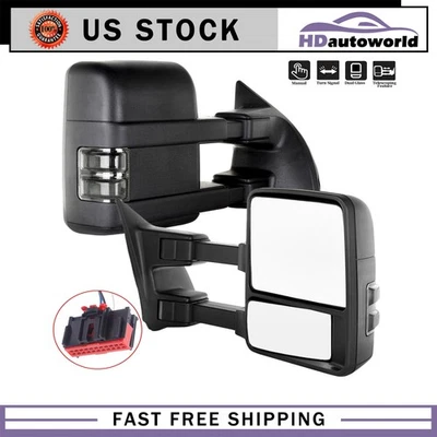 Par de espejos retrovisores de remolque de señal manual para 08-16 Ford F250 F350 F450 F550 Super Duty Foto 1 de 4