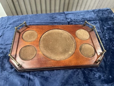Vintage Serving Tray Brass Colored Hardware Handles Wooden With Felt - Image 1 of 4