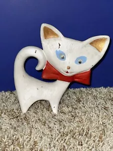 Vintage Flat Face Cat Kitten Figurine Ceramic Google Eyes