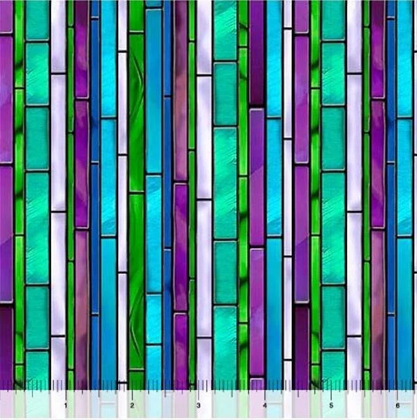Estampado de tela de rayas azules verdes púrpura vitral de algodón por yarda D141.26 Foto 1 de 1