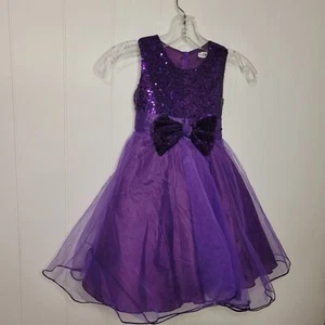 Girls Dress Size 4 Purple Formal Sequin Tulle Bow Sleeveless - Picture 1 of 9
