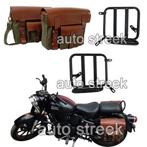 Fit For Royal Enfield Classic Reborn 350 Leather Bags with Pannier Mounting Pair - Picture 1 of 10