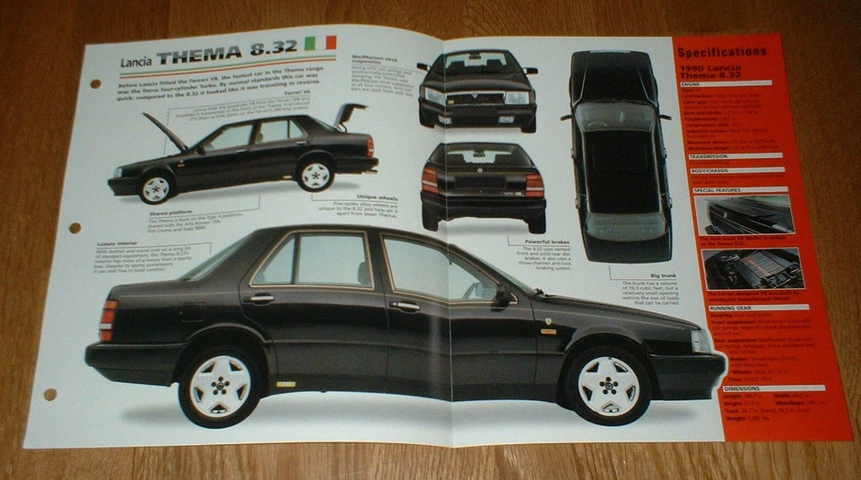 Lancia Thema 1990 8,32 hoja de especificaciones folleto foto información folleto 90 Foto 1 de 1