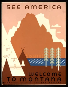 See America Welcome to Montana Vintage High Res 8x10 Fine Art Giclee - Picture 1 of 1