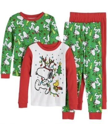 Peanuts SNOOPY Pijamas Meninos 4 NOVO 4 peças Conjunto Camisa Calças Woodstock Pjs Conjuntos Novo com etiquetas - Imagem 1 de 4