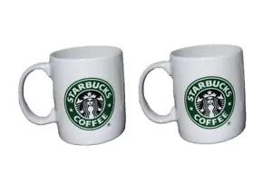Set di due tazze Starbucks 2005 caffè verde sirena logo 9 tazze bianche FL oz - Foto 1 di 12