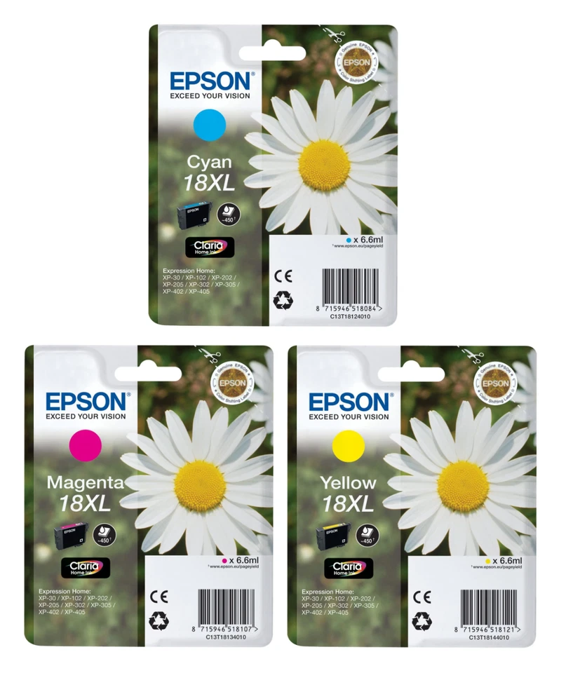 Juego de cartuchos de tinta de color genuino Epson 18XL C/M/Y | ENVÍO GRATUITO Foto 1 de 1