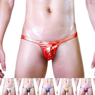Sexy Hombre Bragas Bolsa Tanga Calzoncillos Brillante Metálico T-Back Tanga Ropa Interior Foto 1 de 4