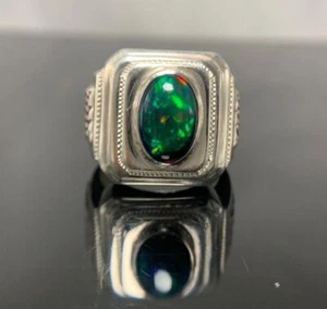 Genuine Black Fire Opal Ring Solid 925 Sterling Silver Ring Black Opal Rings - Picture 1 of 5