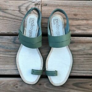 PEDRO GARCIA Womens Eloisa Green Leather Flat Sandals Size 37