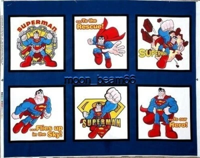 Super Friends Superman Figures Shield Blue Panel Cotton Fabric DC Comics - Image 1 of 3