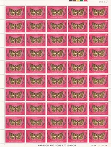 Norfolk Island sheet of 50 mint unhinged 19c Butterfly issued 10 May 1977 - Picture 1 of 2