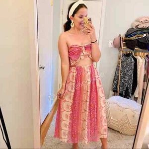 LoveShackFancy Pink Party Silk Maxi Cutout Dress - Picture 1 of 12