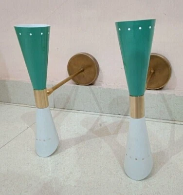 1950's Mid Century Modern Brass Italian Wall Sconce Stilnovo Wall Fixture Lamps - Image 1 of 4