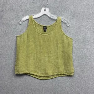 Eileen Fisher 100% Linen Crosshatch Woven Sleeveless Top Green Petite Large - Picture 1 of 8