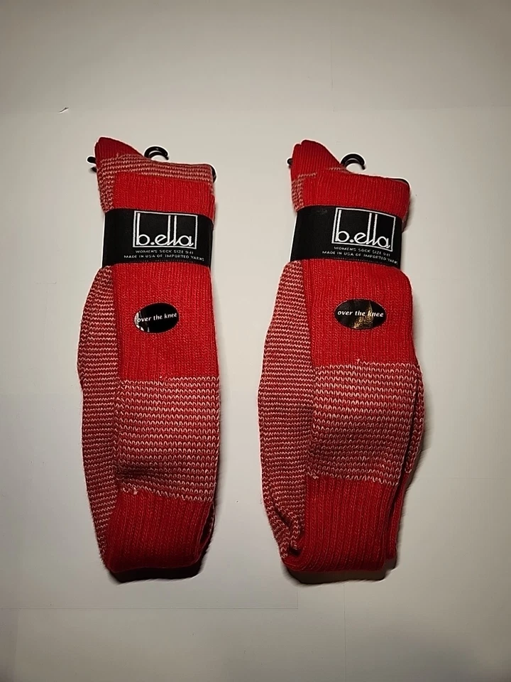 ☆ 2 PARES ☆ Calcetines B.ella Mezcla de Lana Cachemira Sobre la Rodilla OTK Rojo Raegan Foto 1 de 2