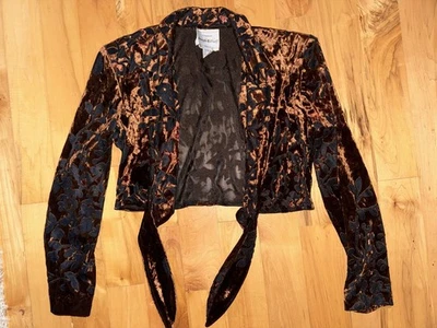 Blusa corta vintage Joseph Ribkoff para mujer talla 8 marrón terciopelo floral Burnout Foto 1 de 4