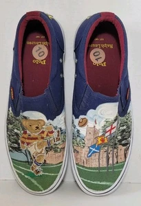 Polo Ralph Lauren Thompson Rugby Kicker Bear Flag Mens 10D Slip On Canvas Shoes - Picture 1 of 16