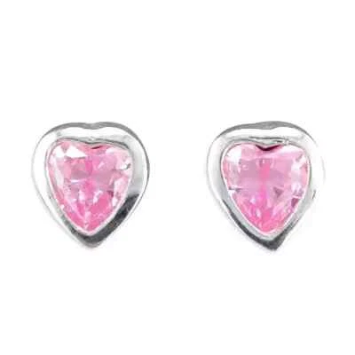 Rosa Incasso Orecchini a Perno Cuore Argento Sterling 925 Marcato Britannico IN - Immagine 1 di 3