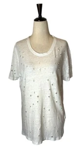 IRO Shirt Damen Medium weiß Ton Cutout Distressed Leinen Kurzarm T-Shirt - Bild 1 von 11