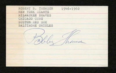 Bobby Thomson {1923-2010} Signed 3x5" Index Card 1951 NY Giants Hero Walk-off HR - Image 1 of 2