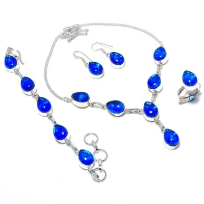 Blue Triplet Opal Gemstone 925 Silver Handmade Ethnic Jewelry Set - Image 1 of 3