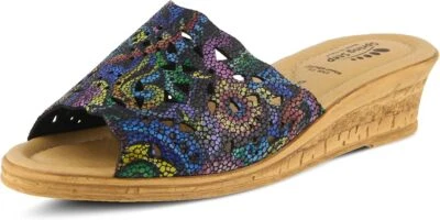 Spring Step ESTELLA-N Women's  Wedge Slide Sandals  Black Multi EU 38 NEW - Image 1 of 4