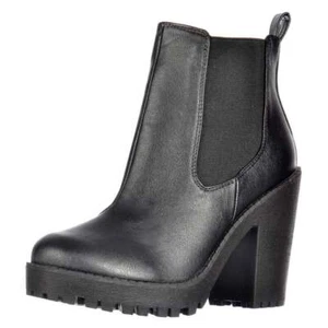Womens Rihanna Classic Chelsea Boot Low Heel Elasticated Sides Black Work Casual - Picture 1 of 7