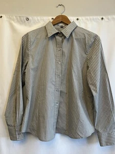 Foxcroft Gray White Striped Button Up Shirt Womens Size 12 P Long Sleeve Career - Picture 1 of 10