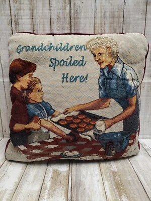 Decorative Accent Throw Pillow Tapestry Grandchildren Spoiled Here 15x15 - Image 1 of 4