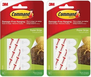 Command Poster Hanging Strips, 24 Strips, White, 5/8" x 1 3/4" Holds Strongly - Picture 1 of 4